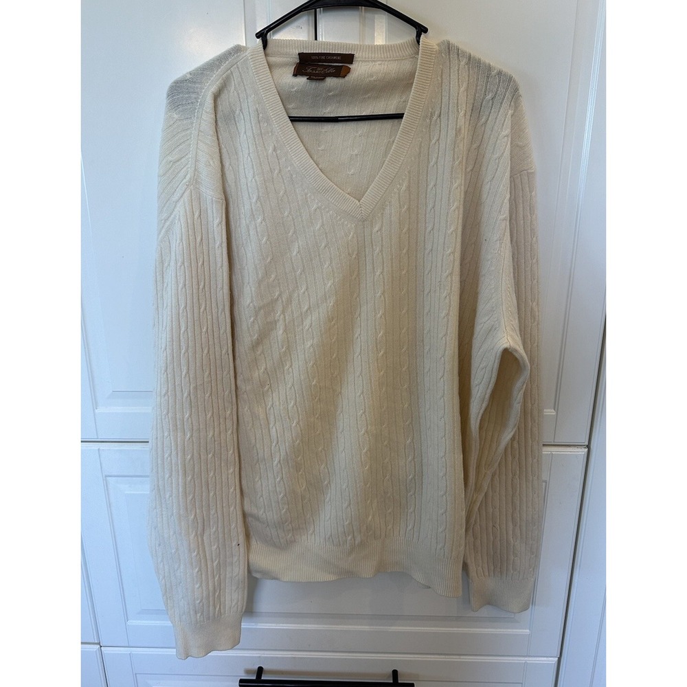 Tasso Ella Cashmere Sweater Mens L Long Sleeve Cream 100% Fine Cashmere